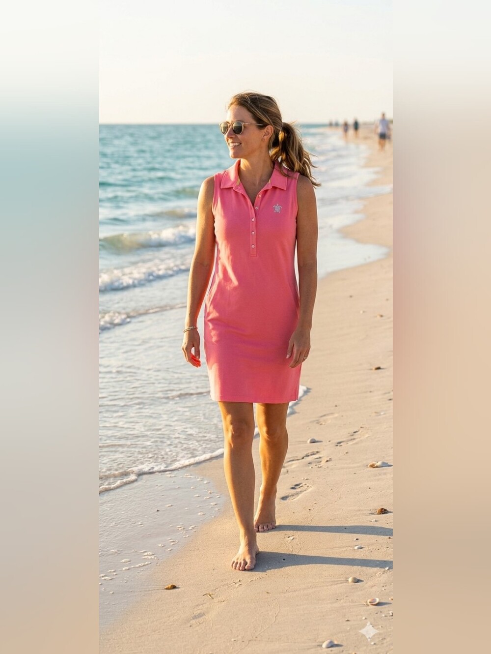 Coral Pink Sleeveless Polo Dress Turtle Embroidery Size M